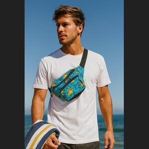 NEFF Fanny Pack Rubber Duck Palm Tree Sunglasses Blue Waist Belt Bag Retro 90s